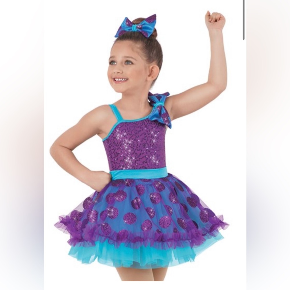 Little big song style 8600 weissman small child jazz tap costume purple dot blue